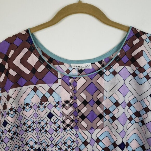 Lolita Jaca St Barth Top Lightweight Cotton Smocked Purple Print Size Small - Picture 3 of 8